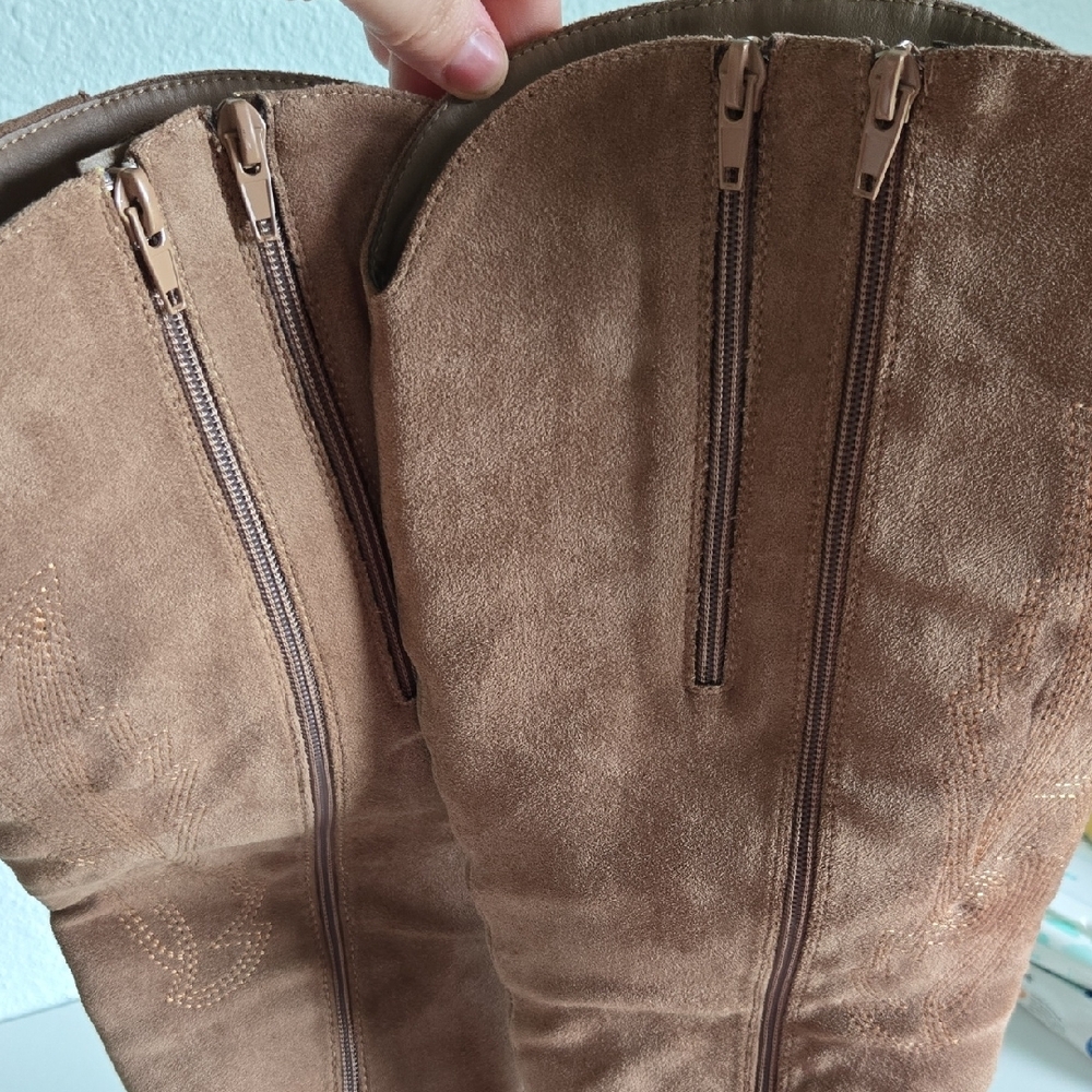 Brown Suede Knee-High Boots - Picture 11 of 11